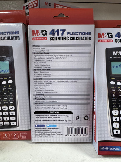 M&G 12 Digits Scientific Calculator 417 Functions with Cover, MG-991ES PLUS, Two Way Power