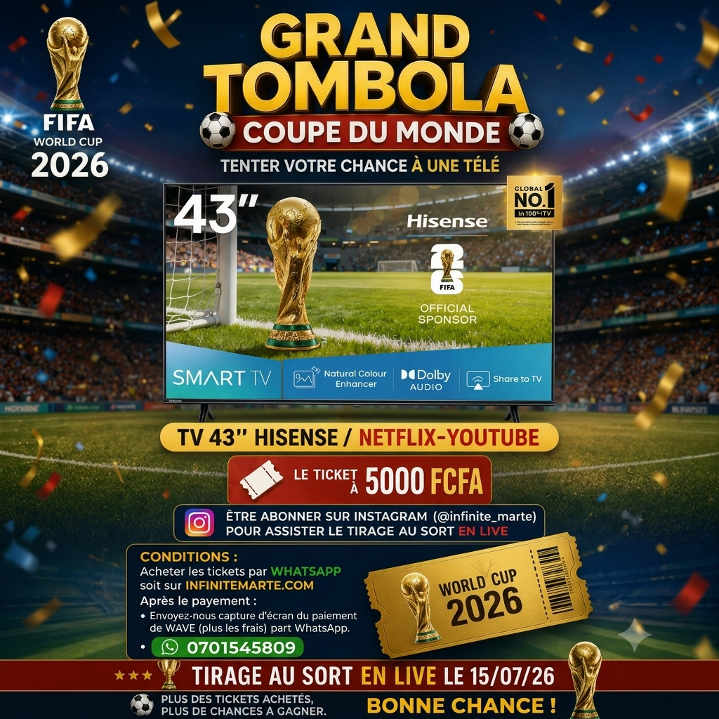 TOMBOLA COUPE DU MONDE - TV LED 43'' HISENSE AVEC WIFI