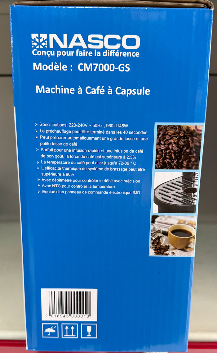 NASCO MACHINE À CAFÉ À CAPSULE – CAFE_CM7000-GS