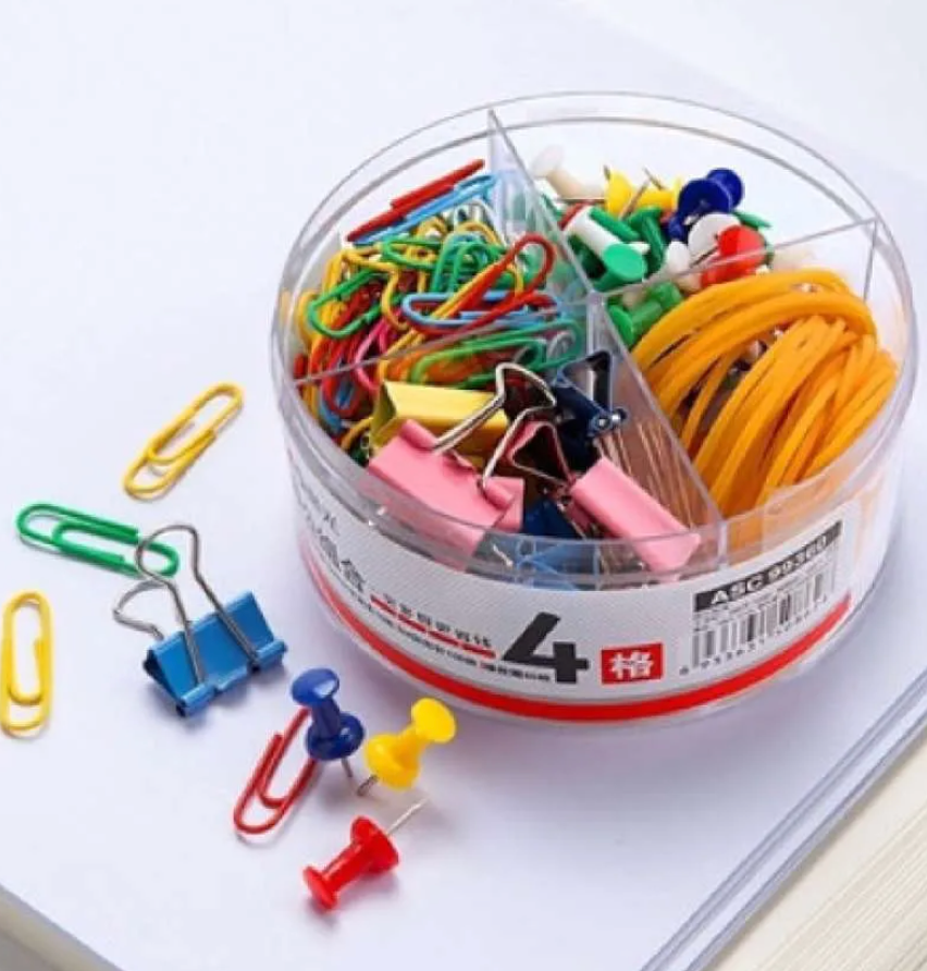 M&G ASC99380 Colorful Office Set 4 in 1 (clip, rubber band, pin)