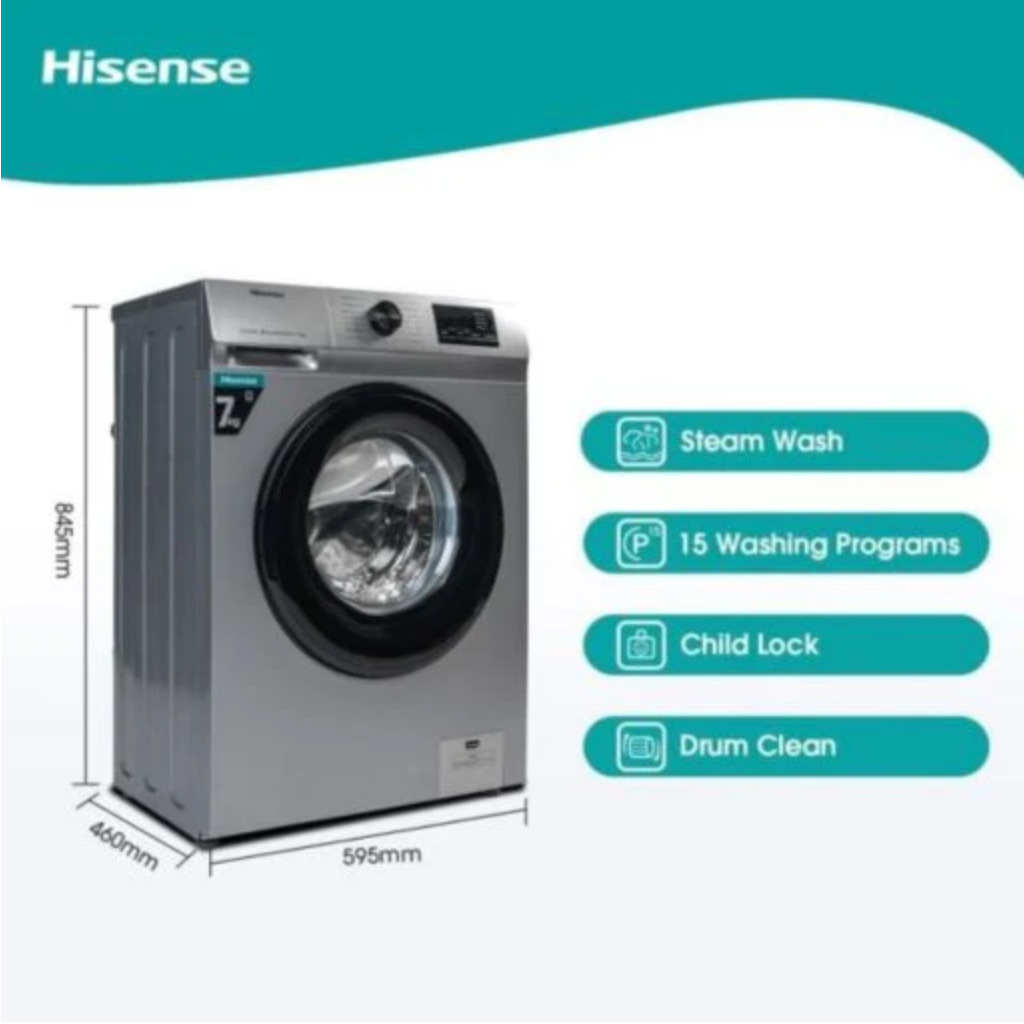 HISENSE MACHINE A LAVER - 7KG - A+++ - FRONT LOAD - TITANIUM - WFVB7012MT