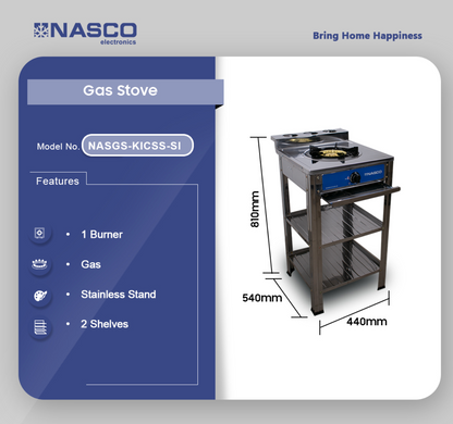 NASCO RÉCHAUD A GAZ AVEC TABLE 1 FEUX – NASGS-K1CSS-SI