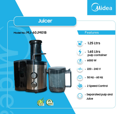 MIDEA EXTRACTEUR DE JUS - INOX/NOIR - BOL PLASTIQUE - MIDEA_MJ-60JM01B