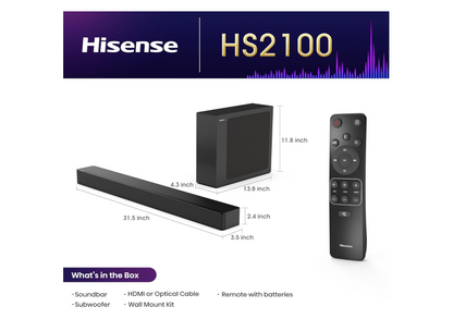 HISENSE BARRE DE SON CAISSON DE BASSE SANS FIL - 240 W - HS2100