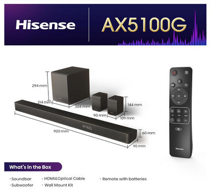 HISENSE BARRE DE SON - 340W - DOLBY ATMOS - DTSX - SANS FIL - AX5100G