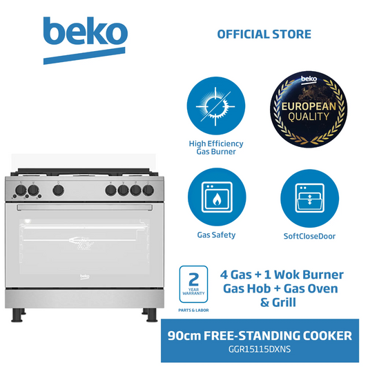 BEKO GAZINIÈRE 5 FEUX - INOX - 90CM - FOUR À VENTILATION – BEKO_GGR15115DXNS