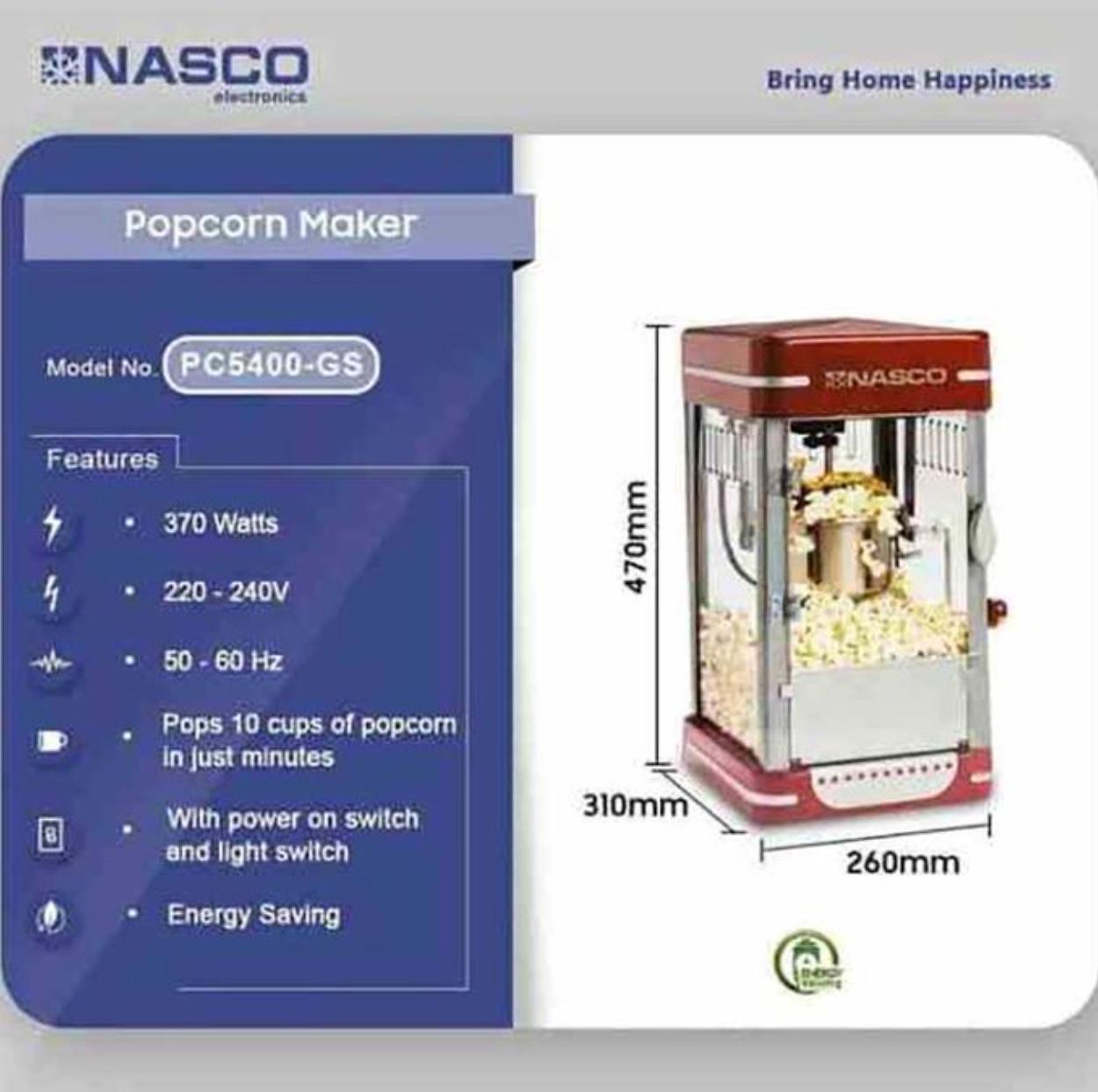 NASCO MACHINE À POPCORN – PC5400-GS