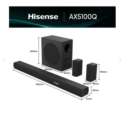 HISENSE BARRE DE SON - 580W - DOLBY ATMOS - DTSX - SANS FIL - AX5100Q