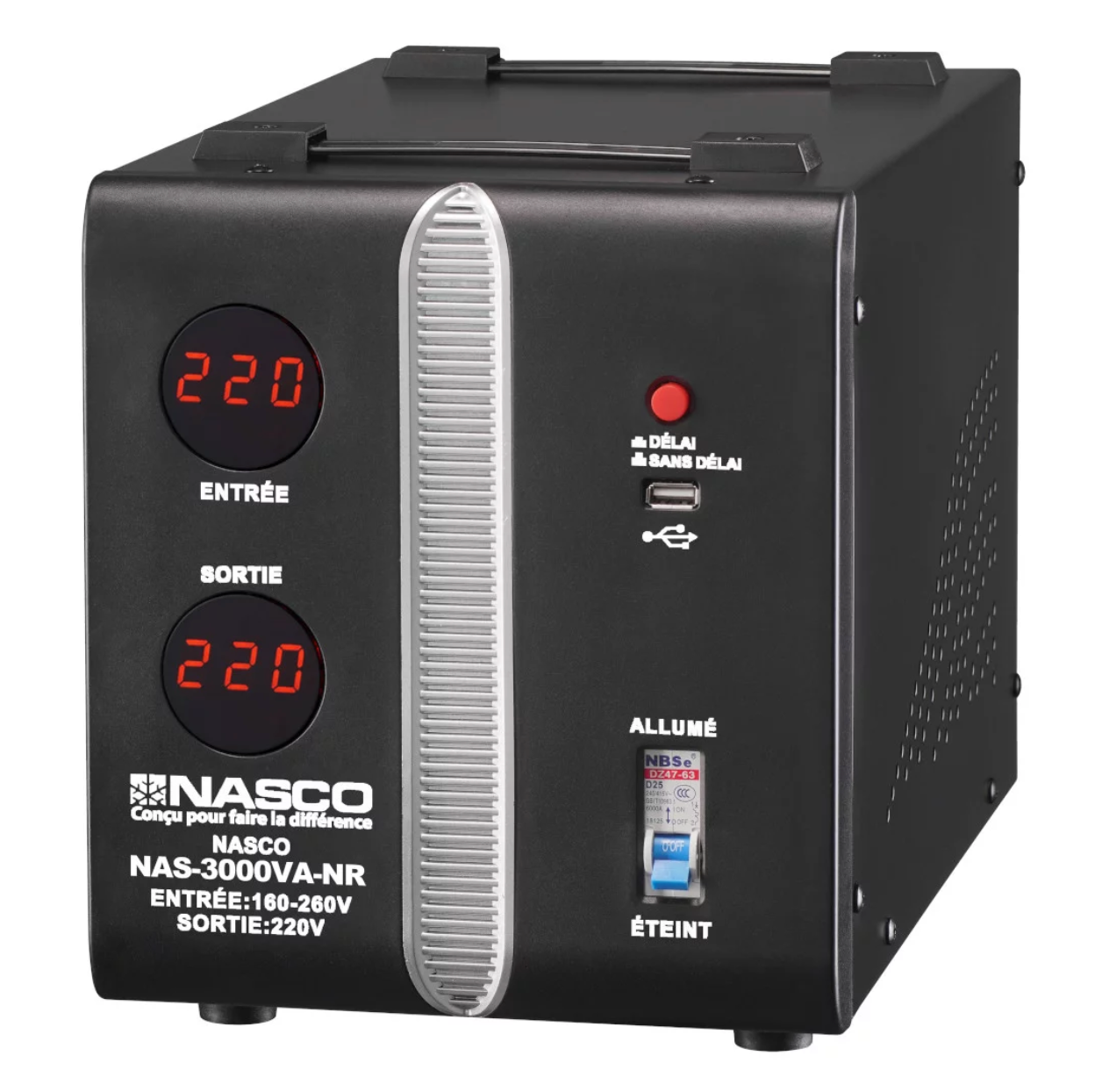 STABILISATEUR AUTOMATIQUE 3000VA COMPTEUR DIGITAL - NAS-3000VA-GR/NR/RR