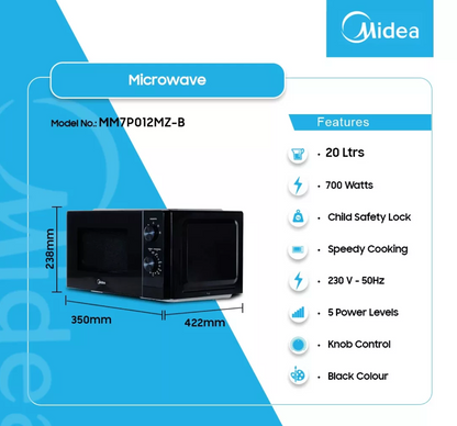 MIDEA FOUR A MICRO-ONDE - 20L - INVERTER QUATTRO - 700W - MM7P012MZ-W / MM7P012MZ-B