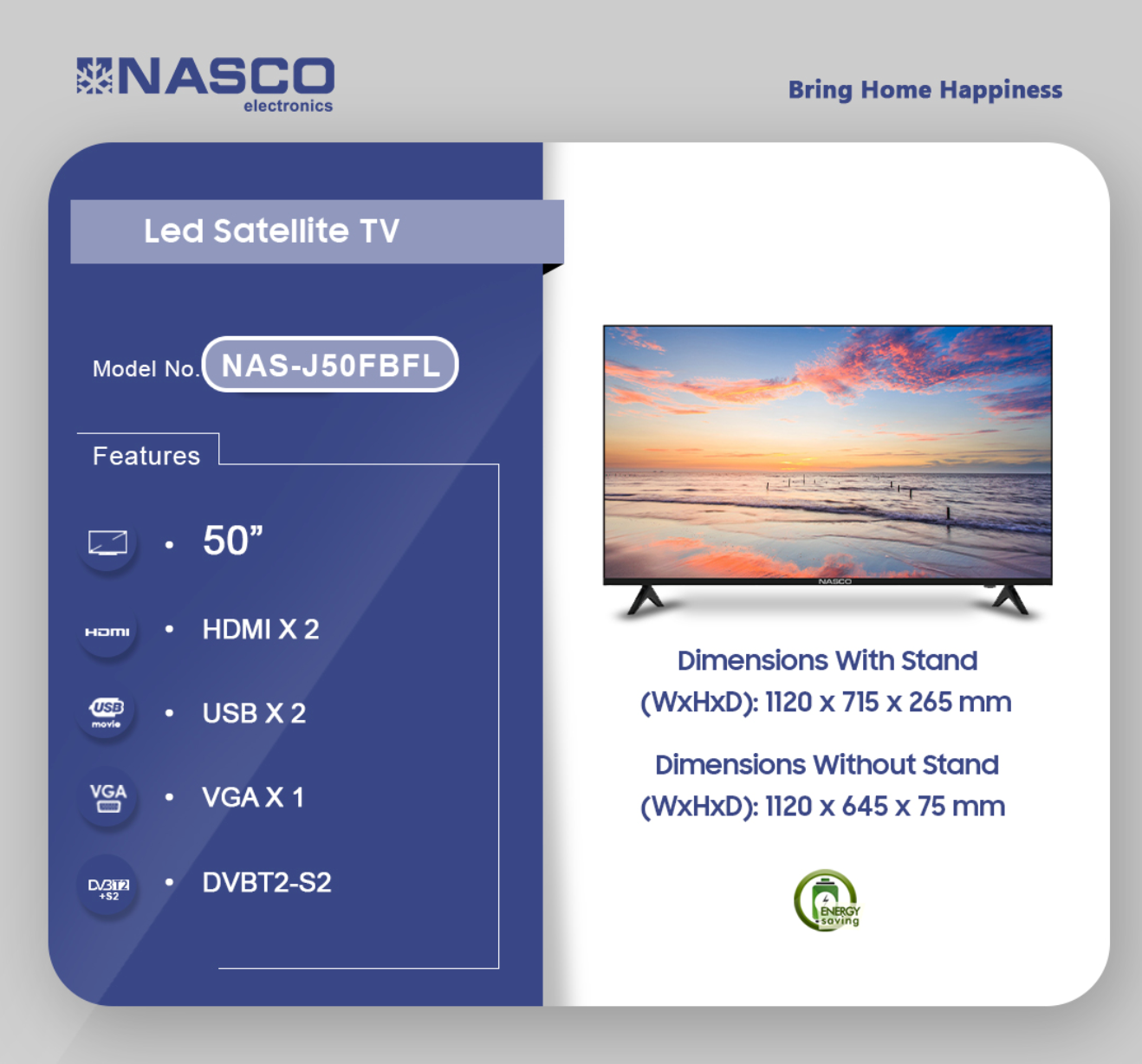 NASCO TV LED 50"- FULL HD - DIGITAL - SATELLITE - NAS-J50FBFL