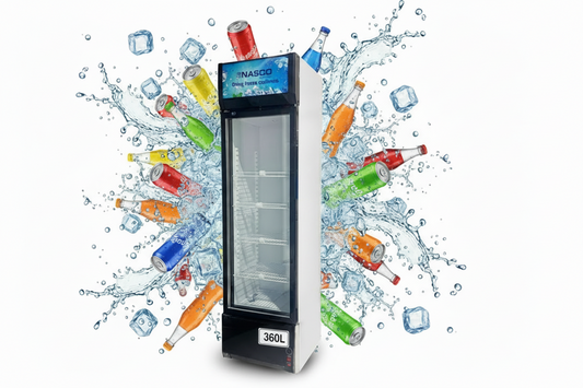 NASCO REFROIDISSEUR VERTICAL - Poignée externe encastrée - 1 Porte Vitré - 360 / 400 L